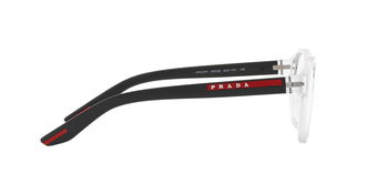 Das Bild zeigt die Bügel der Prada Linea Rossa Fassung PS07PV 2AZ1O1., Klinge, Rasiermesser, Waffe